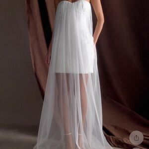 Elegant White Strapless Dress with Sheer Overlay